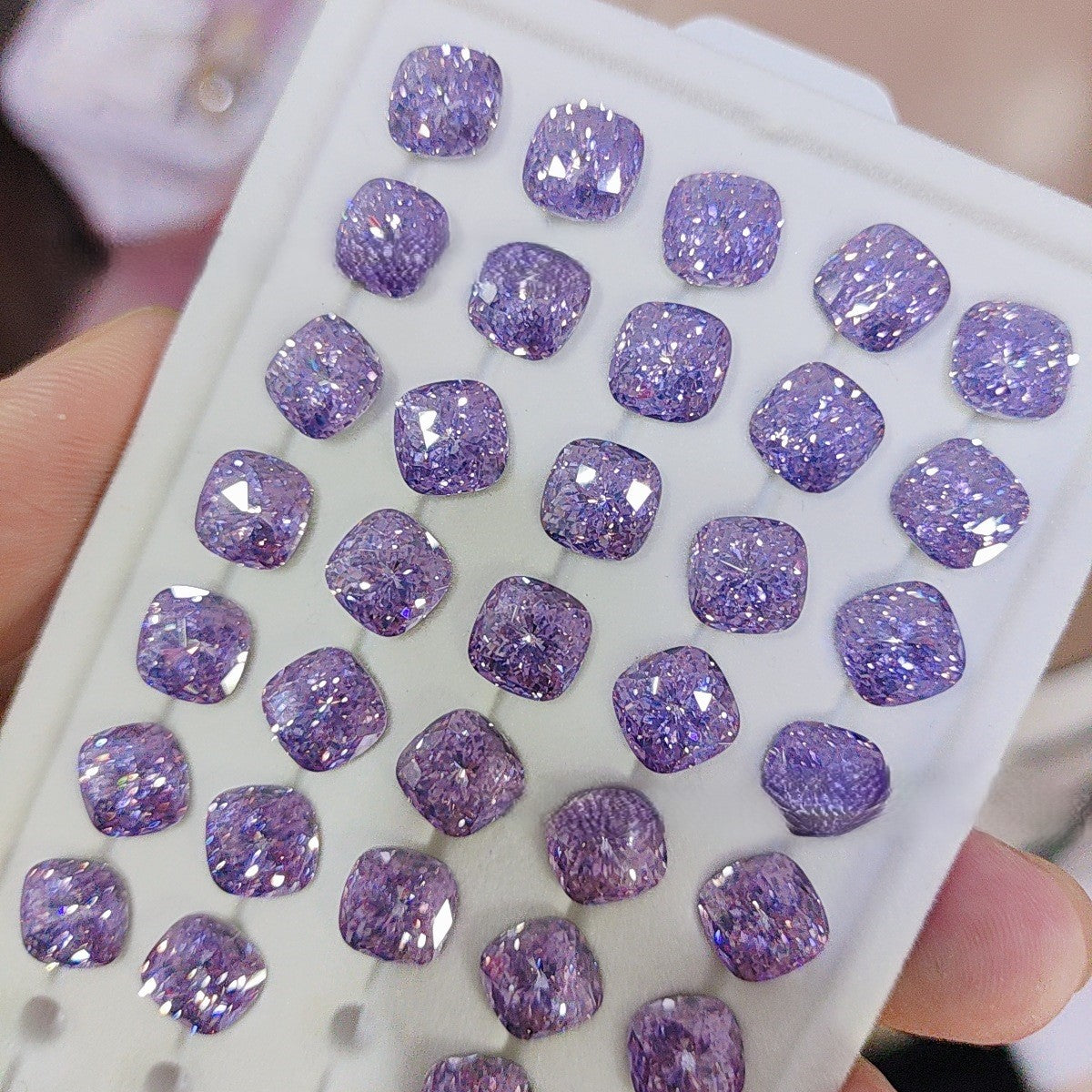 5A 8mm Pave Square Foil-Back Loose CZ Stone - 2pcs