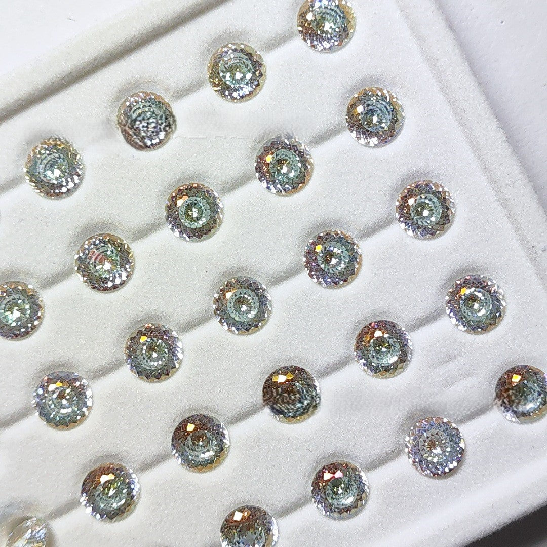 5A 6-8mm Round Iridescent Coated Nest Cut Loose CZ Stone - 2pcs