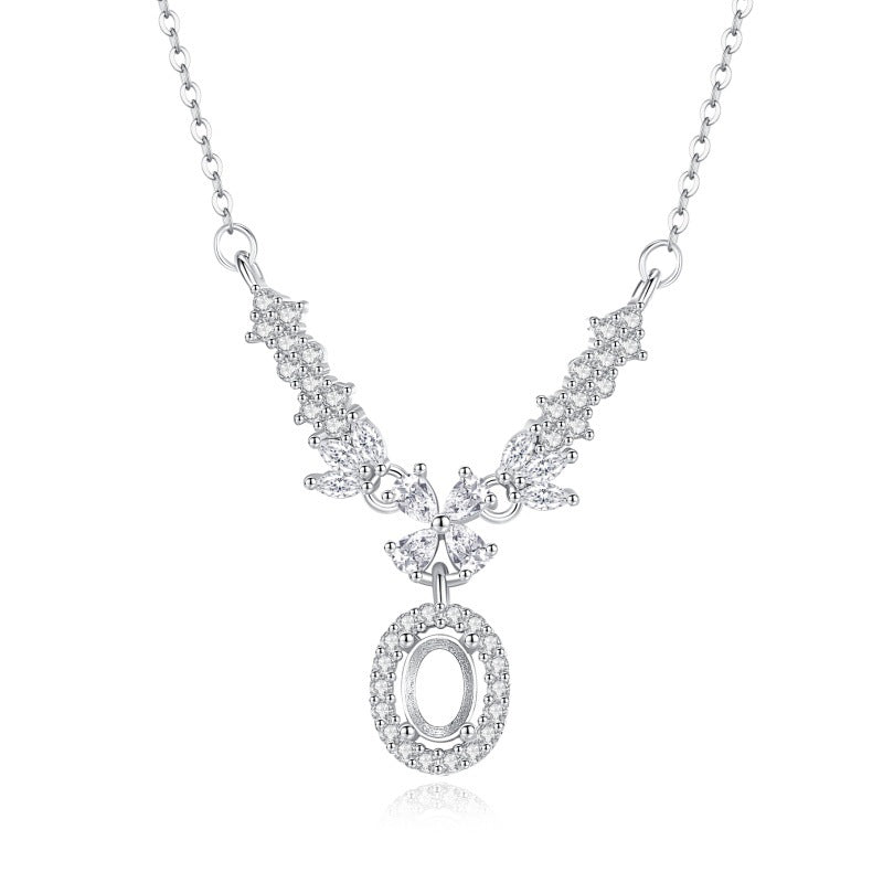 925 Sterling Silver Pendant Mount for 4x6mm Oval Gemstone, Semi-finished Minimalist DIY Collarbone Chain