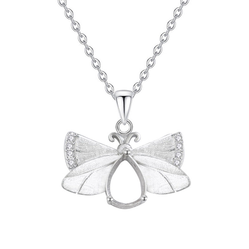 925 Sterling Silver "Firefly" Necklace Mount for 6x8mm Pear Gemstone, Brushed Finish DIY Pendant