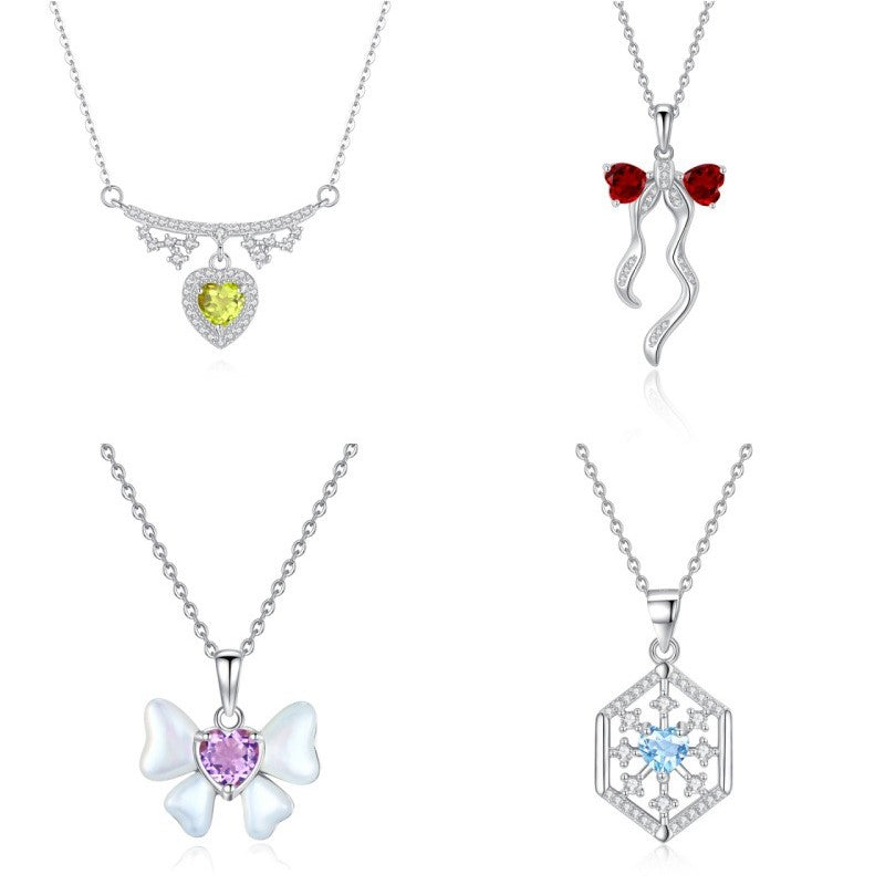 925 Sterling Silver Butterfly Mother-of-Pearl Necklace Mount for 5mm Heart Gemstone DIY Collarbone Chain