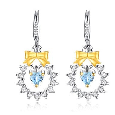 925 Sterling Silver Earrings Mount for 4mm Heart Gemstone, Bow Full-Paved Minimalist Luxury DIY