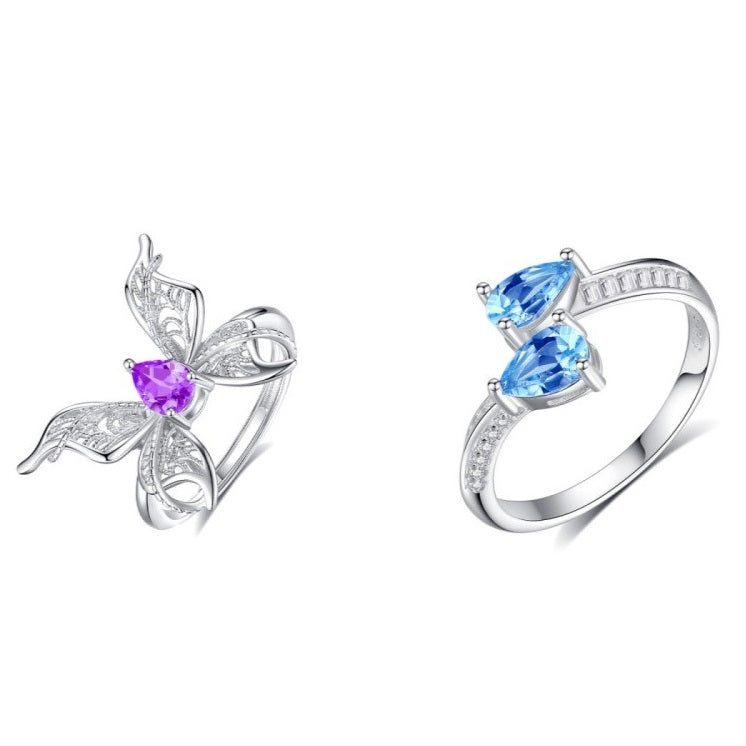 925 Sterling Silver Butterfly Ring Mount for 5x7mm Pear Gemstone, Luxury DIY