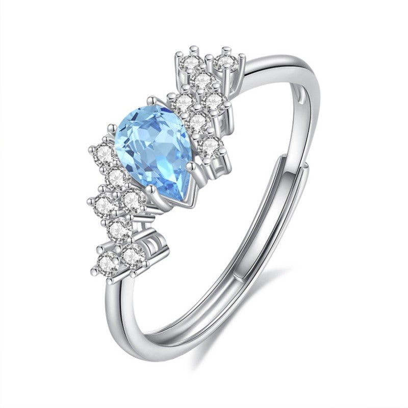 925 Sterling Silver Ring Mount for 4x6mm Pear Turquoise/Amber/Crystal, Adjustable Open Shank DIY