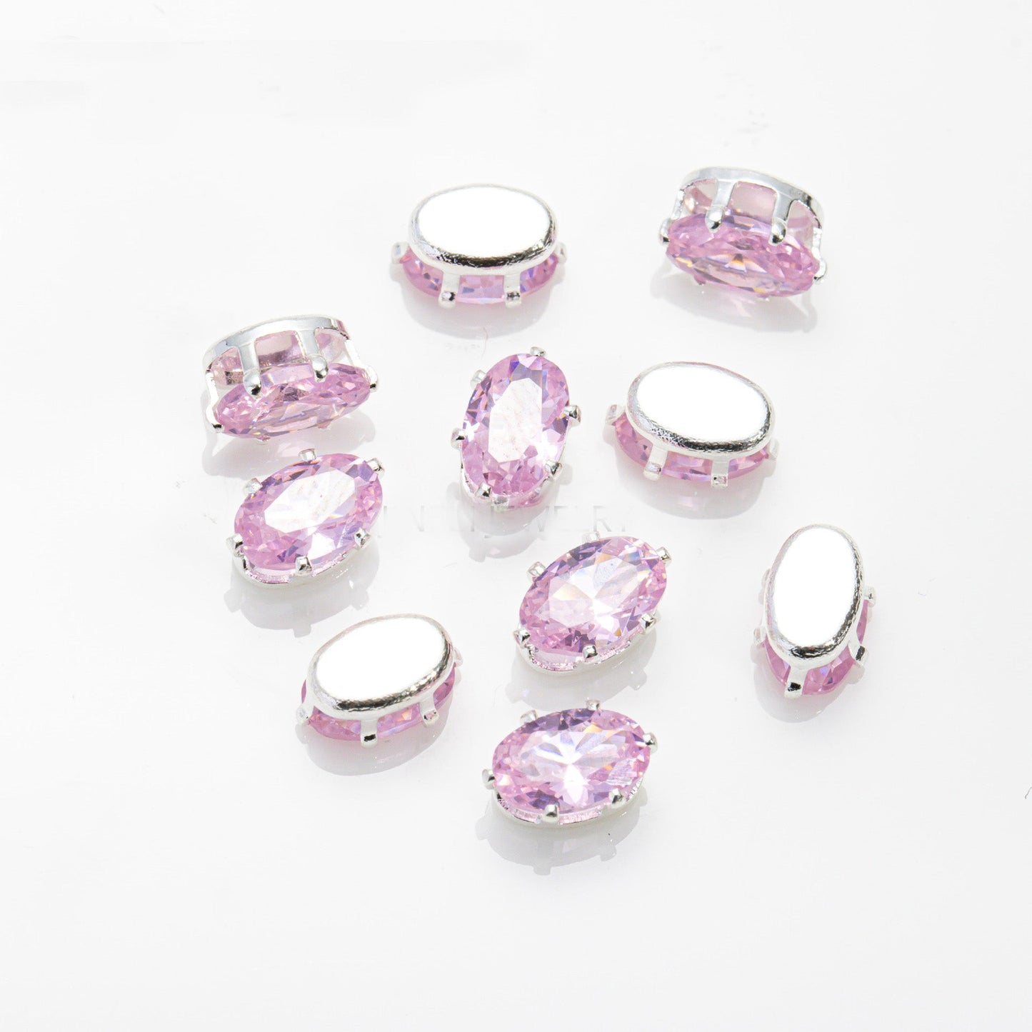(100pcs)5x7mm Oval Prong-Set CZ in Silver Base