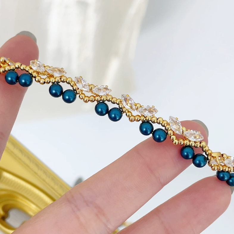 Kit 23 – Blue Pearl & Marquise CZ Bracelet Making Kit