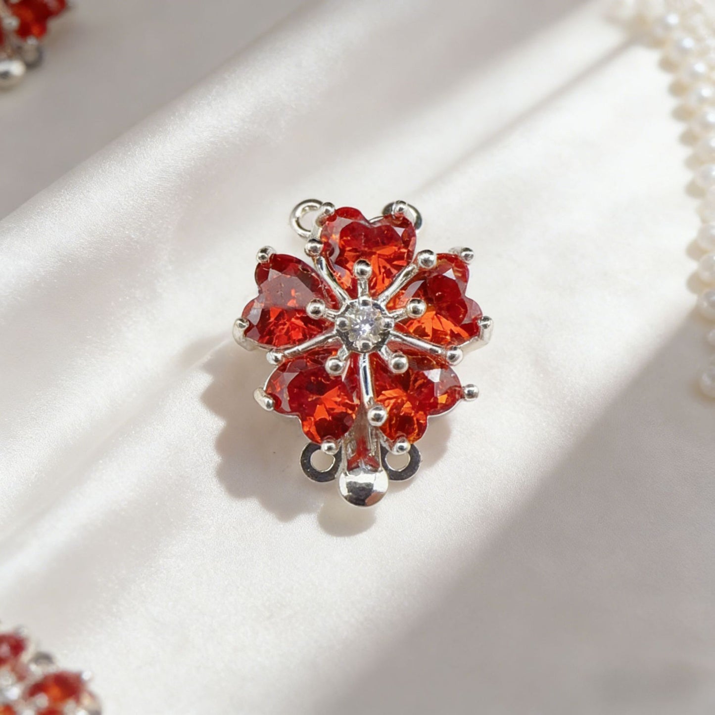 5-Petal CZ Flower Double-Row Clasp with Pin Insert