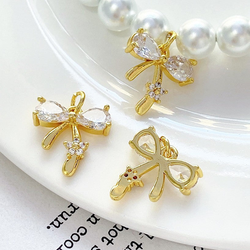 (2pcs)3D Cubic Zirconia Bowknot Spacer & Drop / Dangle