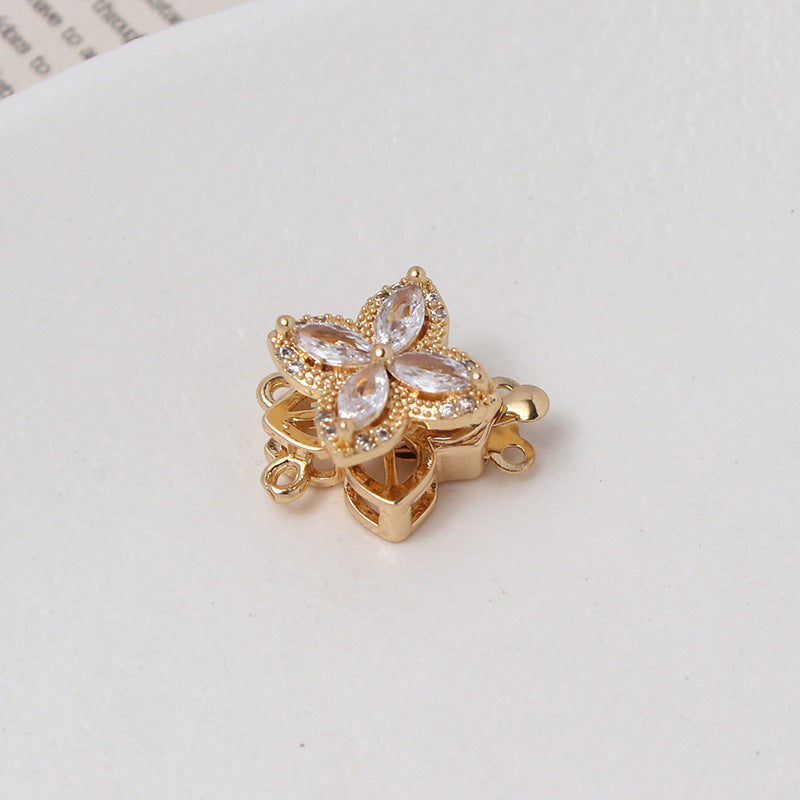 Light Luxury Zircon-Filled Rotatable Four-Leaf Flower