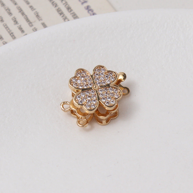 Light Luxury Zircon-Filled Rotatable Four-Leaf Flower