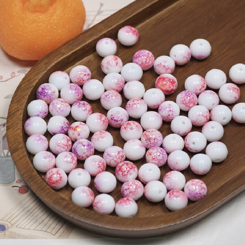 (100pcs)10mm Ink-Wash Tie-dye Glass Round Beads