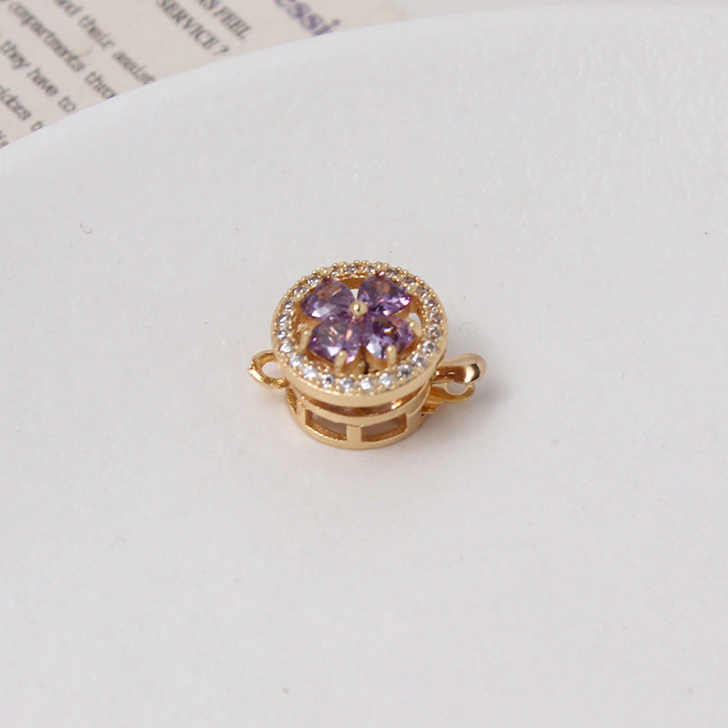 Light Luxury Zircon-Filled Rotatable Four-Leaf Flower