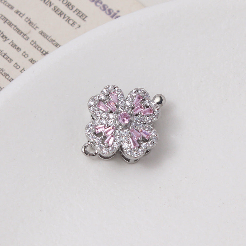 Light Luxury Zircon-Filled Rotatable Four-Leaf Flower