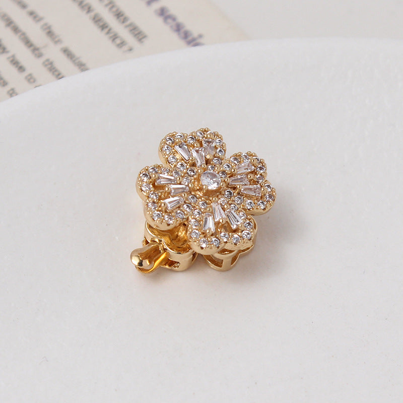 Light Luxury Zircon-Filled Rotatable Four-Leaf Flower