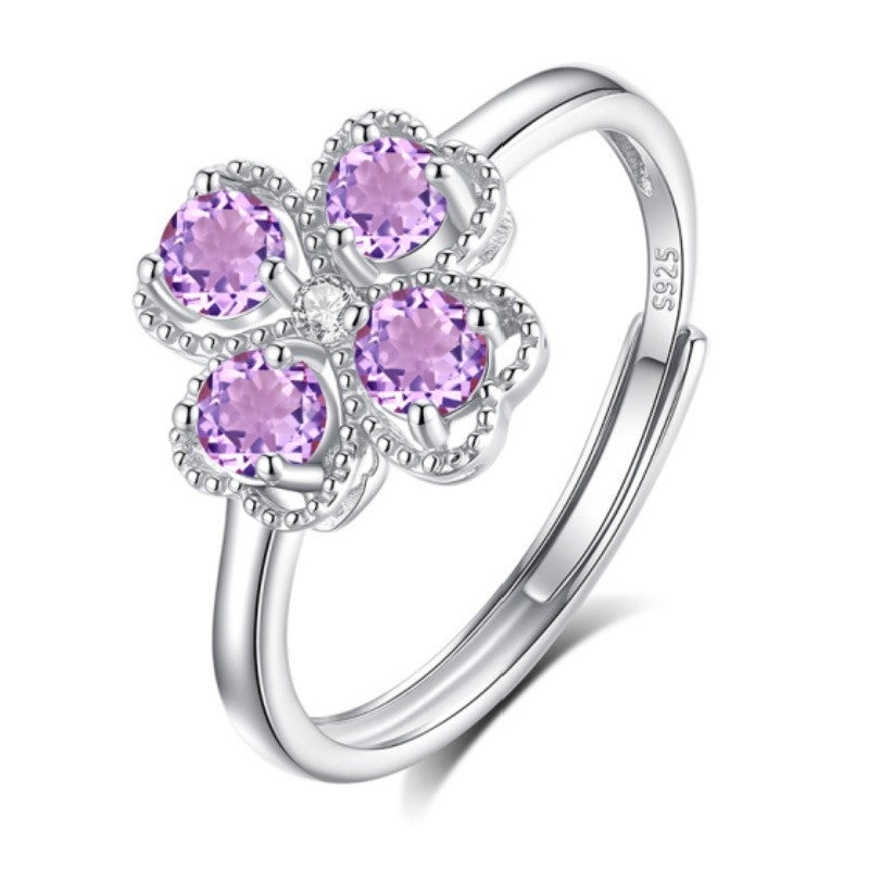 925 Sterling Silver Four-Leaf Clover Ring Mount for 3mm Round Gemstone, Luxury Designer DIY