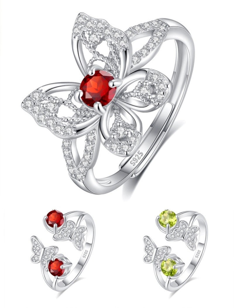 925 Sterling Silver Ring Mount for 4mm Round Gemstone, Butterfly Design Luxury DIY