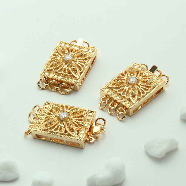 Square Hollow Triple Strand Clasp - 2pcs