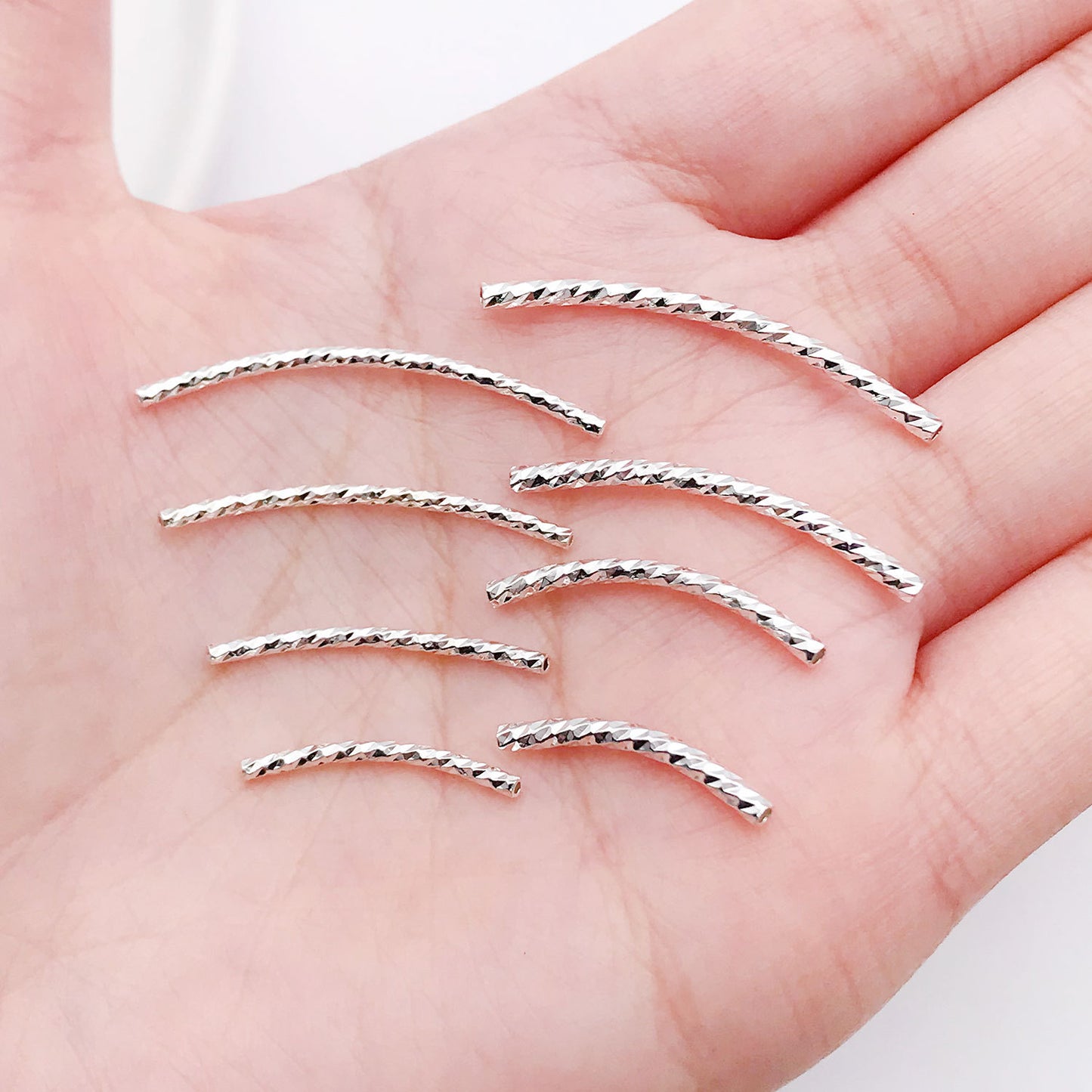 50pcs Plated Curve Shape Textured Curved Tube Bar Beads