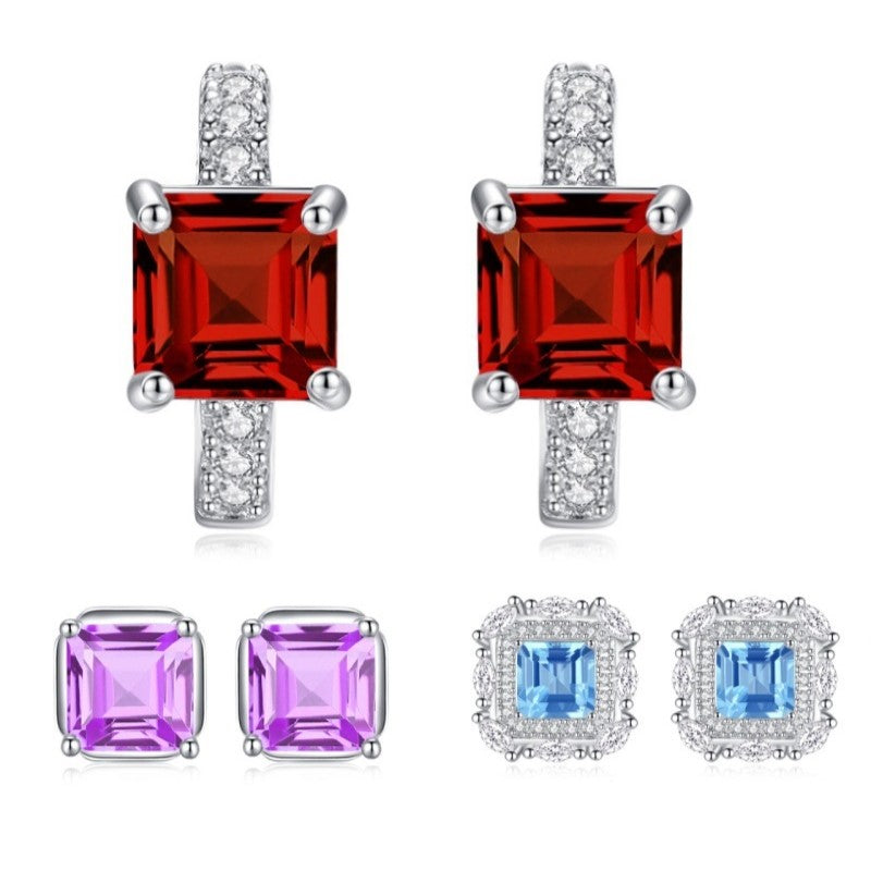 925 Sterling Silver Earrings Mount for 5mm Square Gemstone, Multiple Fashion Styles DIY