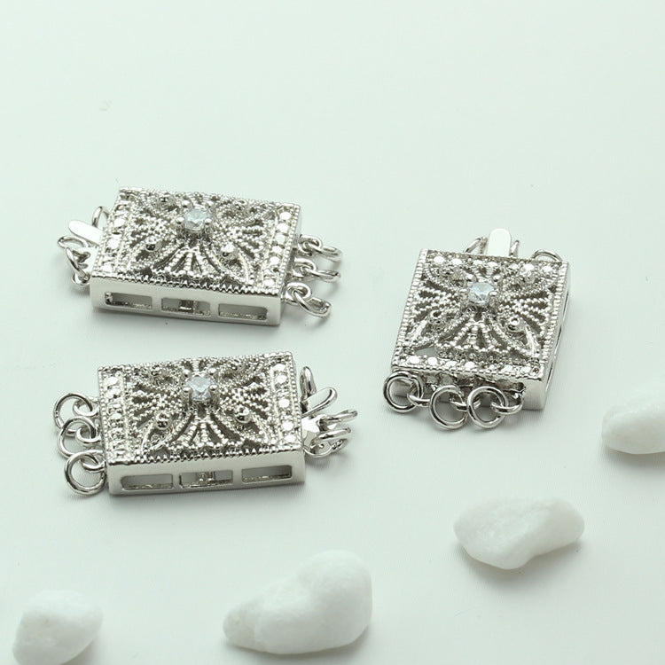 Square Hollow Triple Strand Clasp - 2pcs