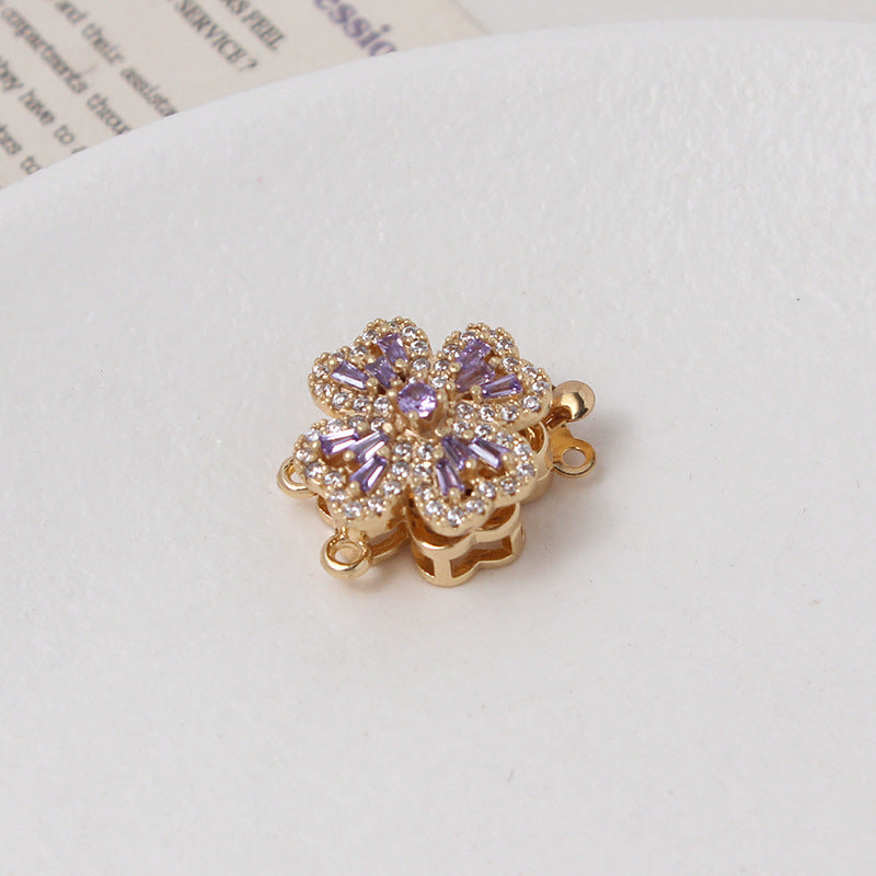 Light Luxury Zircon-Filled Rotatable Four-Leaf Flower