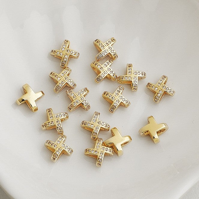 (10pcs)8x10mm CZ Cross Windmill Spacer Beads