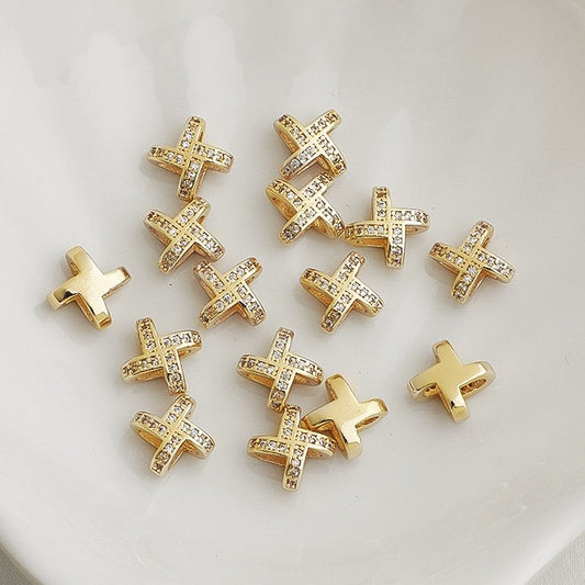 (10pcs)8x10mm CZ Cross Windmill Spacer Beads