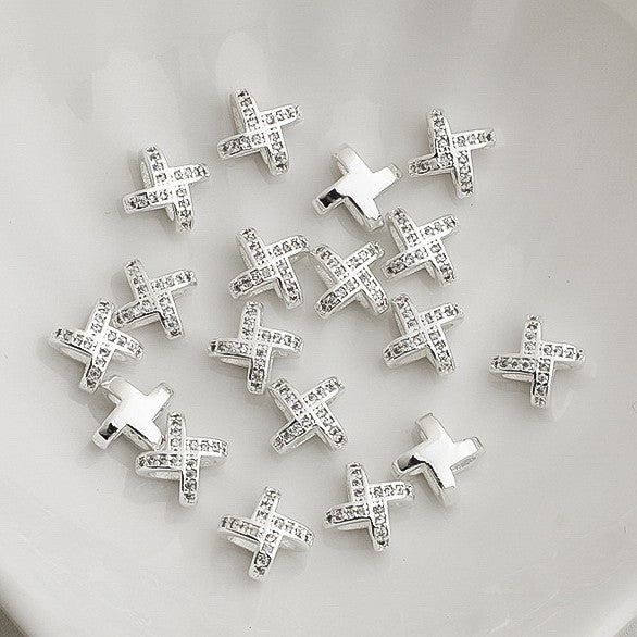 (10pcs)8x10mm CZ Cross Windmill Spacer Beads