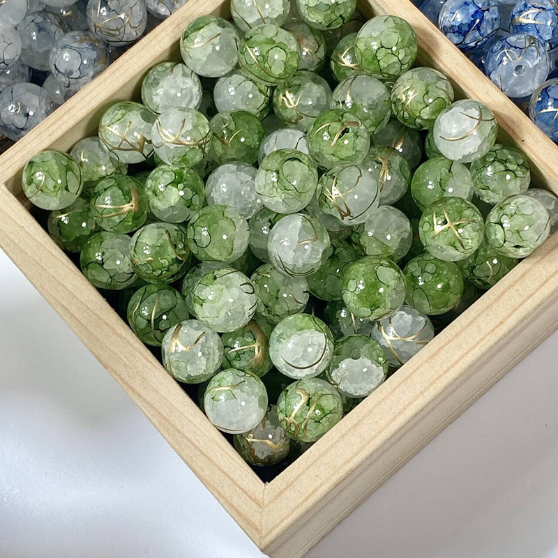 (100pcs)10mm Golden Thread & Jade Crackle Glass Beads