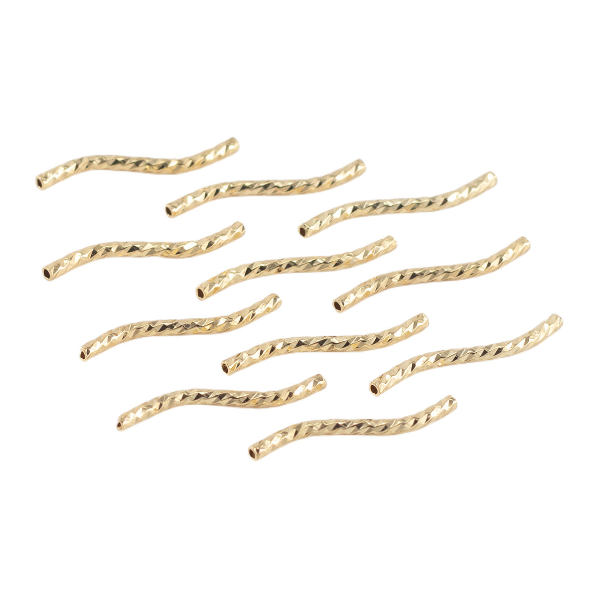 50pcs Plated S Shape Textured Curved Tube Bar Beads