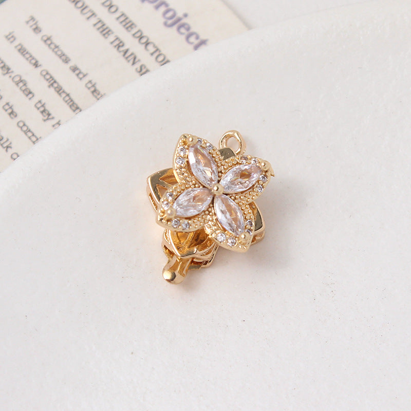 Light Luxury Zircon-Filled Rotatable Four-Leaf Flower