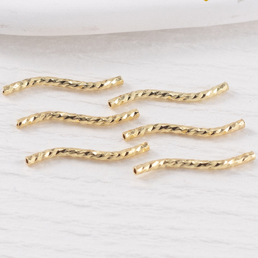 50pcs Plated S Shape Textured Curved Tube Bar Beads