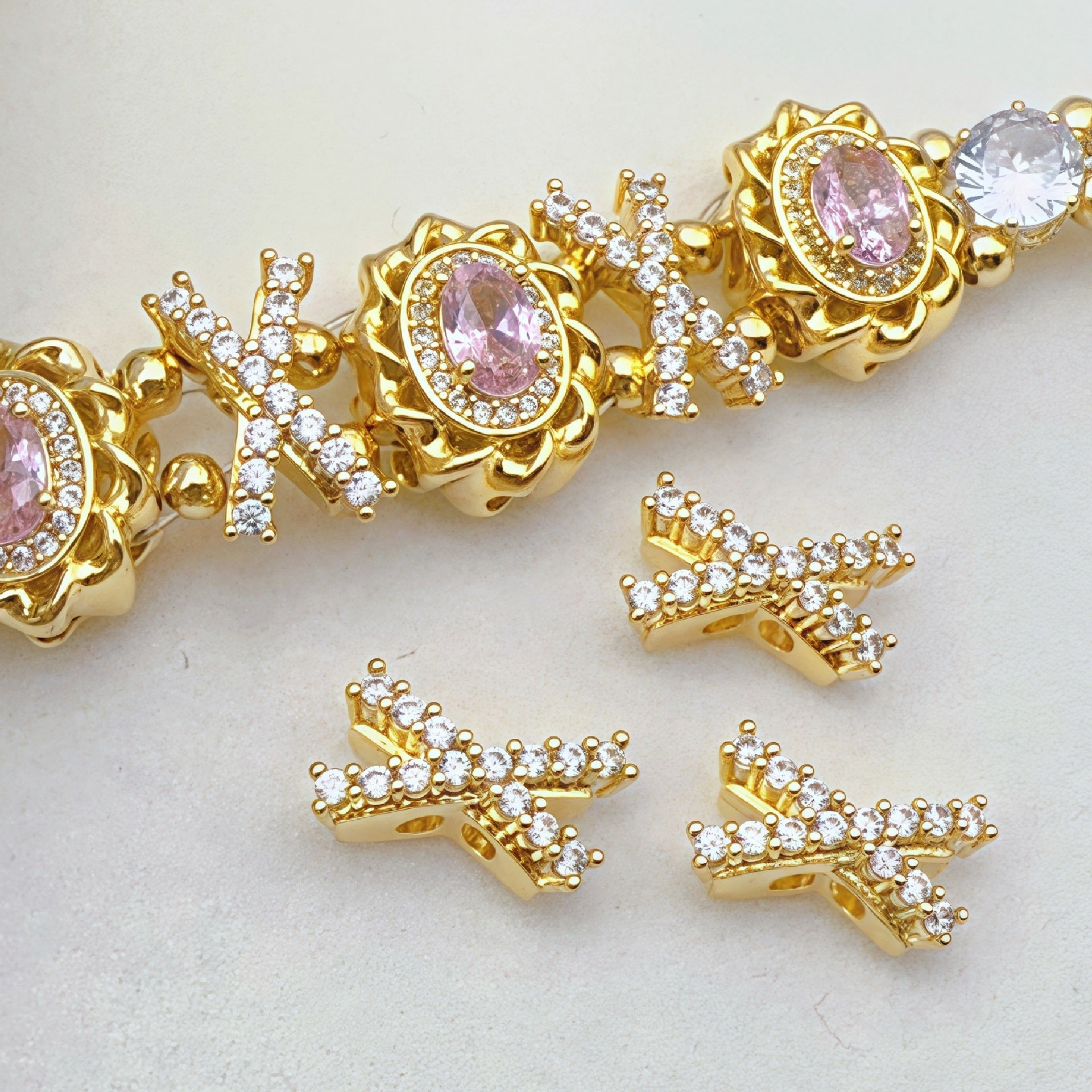 (10pcs)X-Cross Spacer Bead Chain with Micro-Paved Zircon