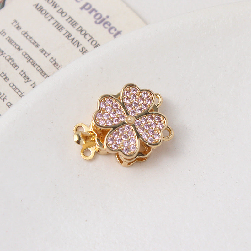 Light Luxury Zircon-Filled Rotatable Four-Leaf Flower