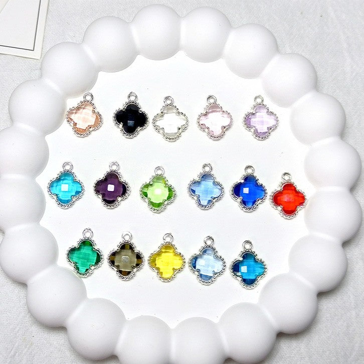 10pcs 12x15mm Crystal Glass Bezel Pendant Four-Leaf Clover Pendant