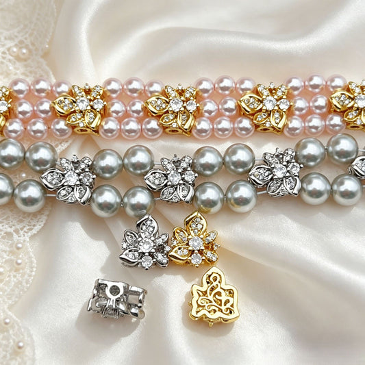 (5pcs)Multi-Row CZ Spacer Bead Micro-Pave Flower
