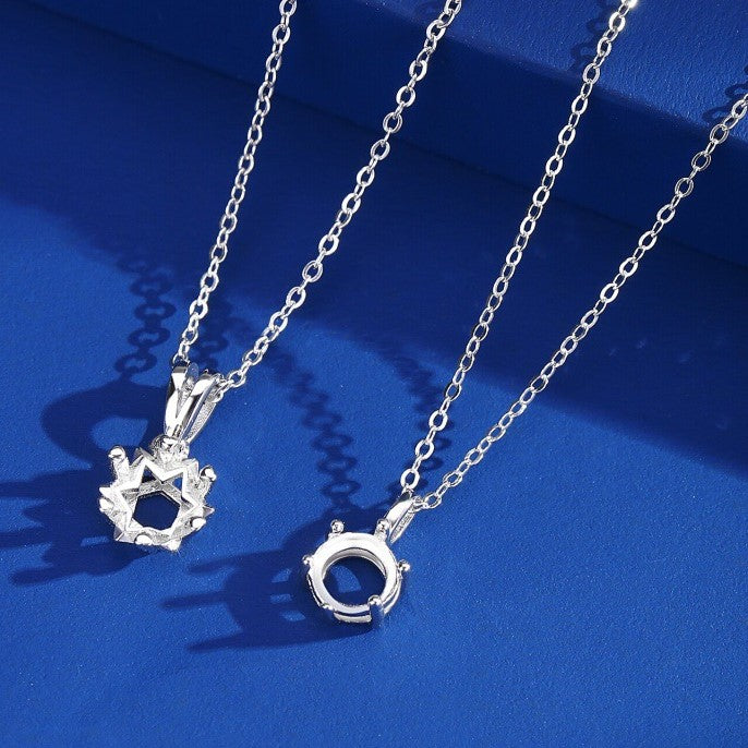 925 Sterling Silver Six-Prong Pendant Mount for 6mm Round Gemstone, Minimalist DIY Collarbone Chain