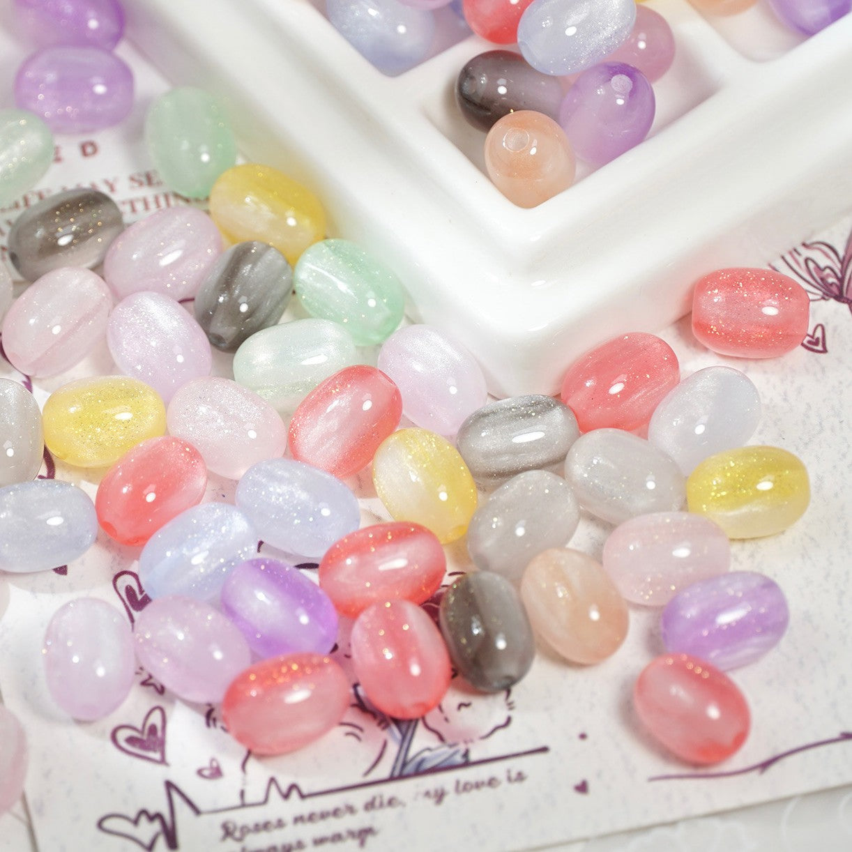 (50pcs)8x11mm Light & Temperature-Sensitive Resin Oval Beads