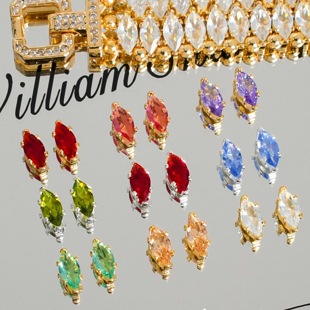 (30pcs)3x6mm 6-prong Gold Base Marquise Prong-Set Zircon Beads