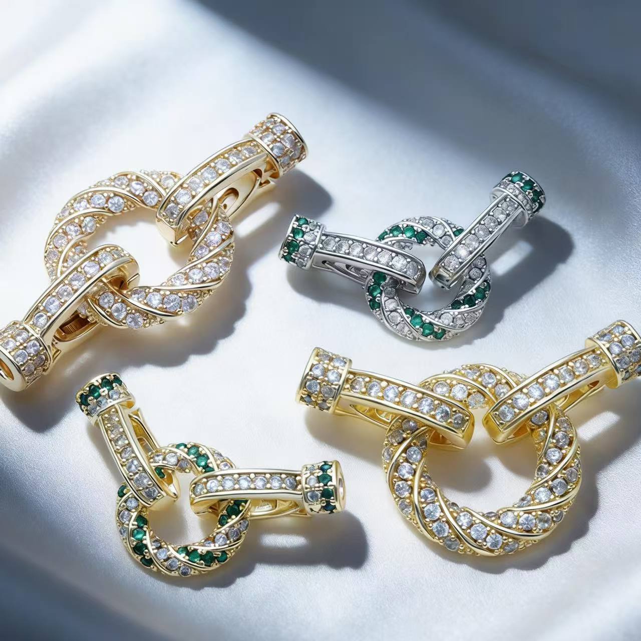 Plated Twisted Rope Clasp with Full Paved Diamonds