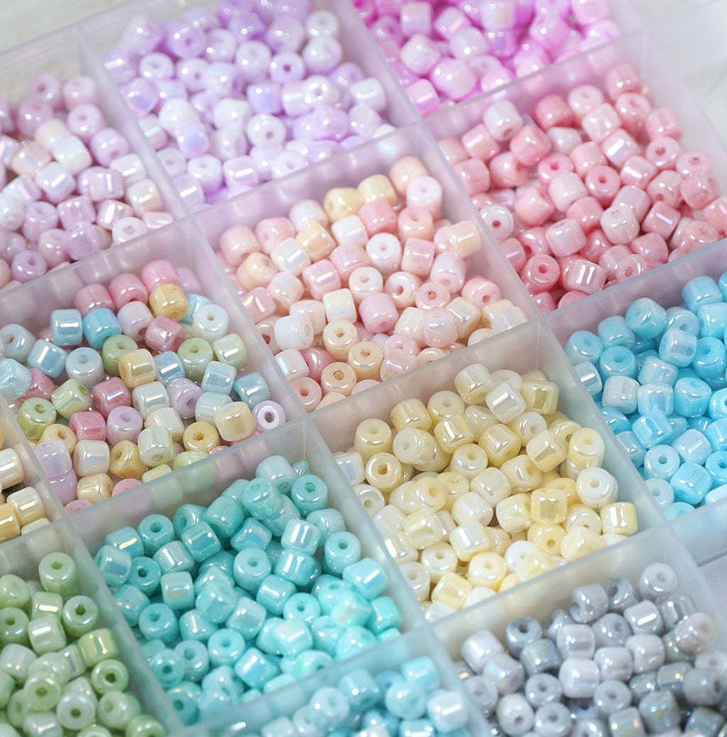 (100pcs)4mm Crystal Porcelain Effect Glass Barrel Beads