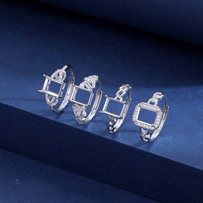 925 Sterling Silver Ring Mount for 6x8mm Rectangle Multi-Stone, Minimalist Designer Setting