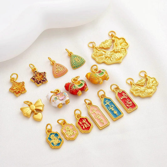Sand Gold Ruyi Lock Butterlfy Bow Pendant