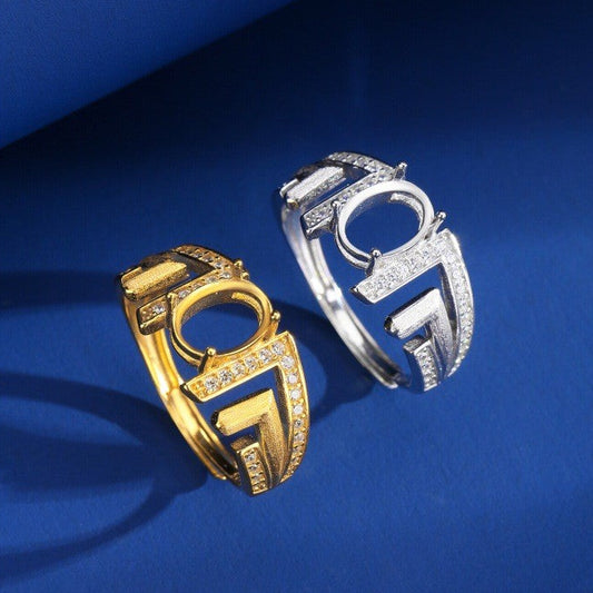 925 Sterling Silver Ring Mount for 6x8mm Oval Gemstone, Western-Style Brushed Design DIY