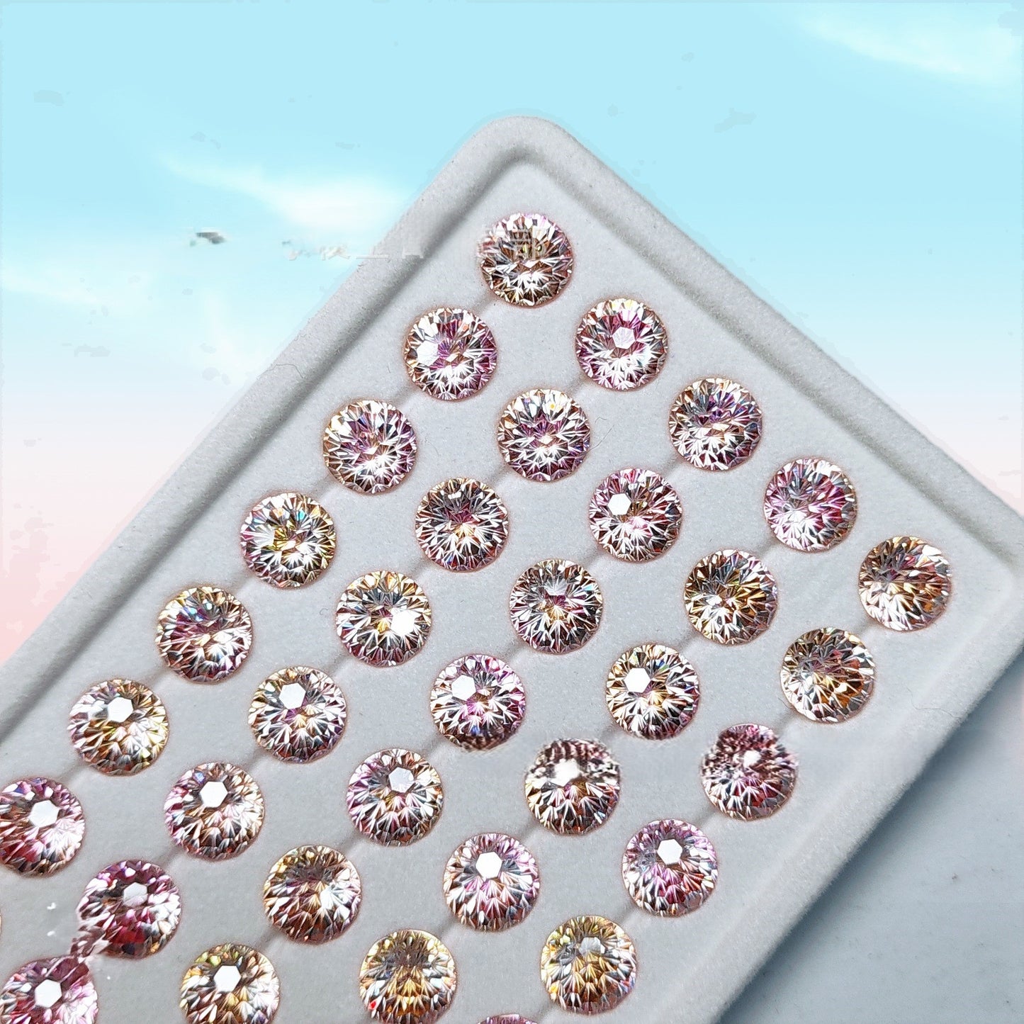 5A 6-8mm Round Iridescent Flame Cut Loose CZ Stone - 2pcs