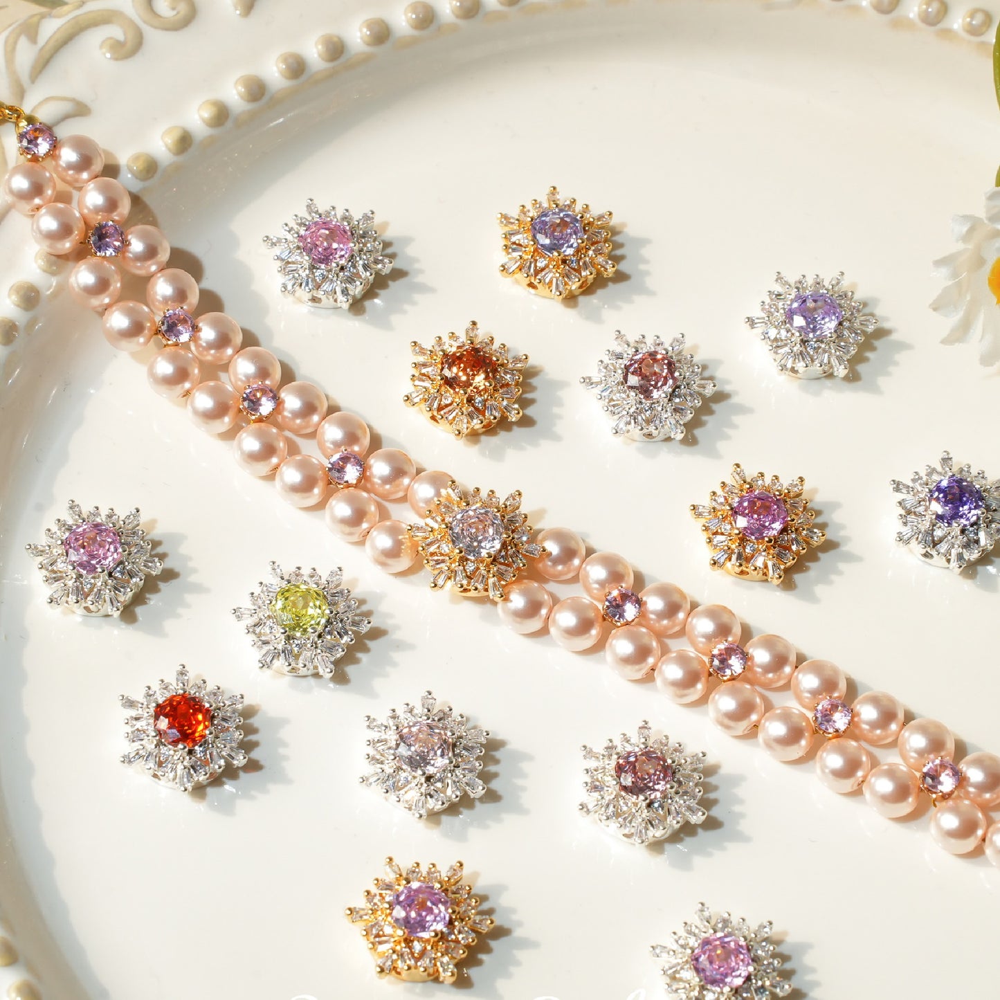 Snowflake Zircon Spacer with Rose Cut Diamond