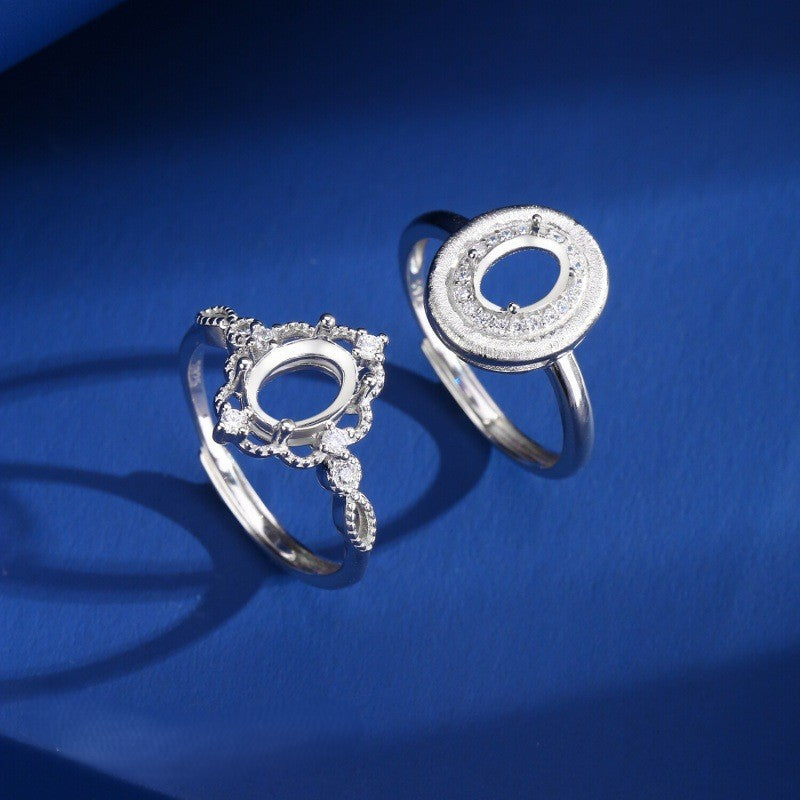 925 Sterling Silver Ring Mount for Natural Stone/Topaz/Prehnite, White Gold-Plated