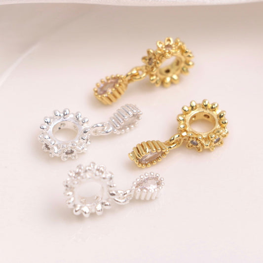 (2pcs)CZ-Set Gear Spacer with Teardrop