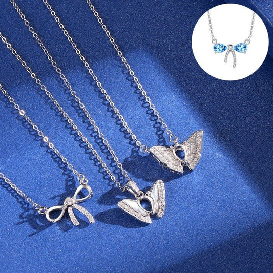 925 Sterling Silver Butterfly Necklace Mount for 4x6mm Pear Gemstone, Designer Luxury Semi-finished Collarbone Chain