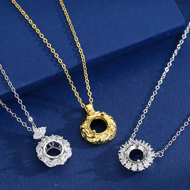 925 Sterling Silver Commuter Necklace Mount for 7mm Round Gemstone, Luxury DIY Collarbone Chain